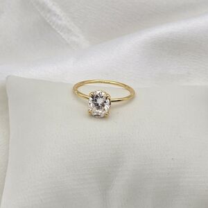 Gold Over Sterling Silver Oval Cut 2ct Solitaire Moissanite Ring w/ Hidden Halo